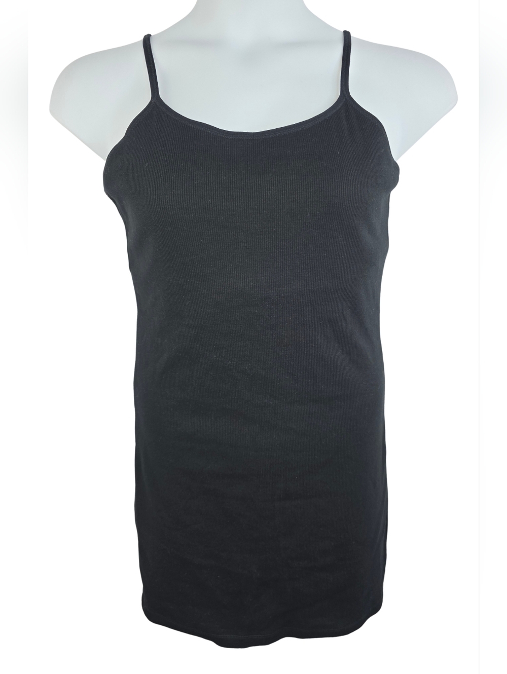 Black 2X Ribbed Spaghetti Strap Tank Dress With Shelf Bra 3678-CR